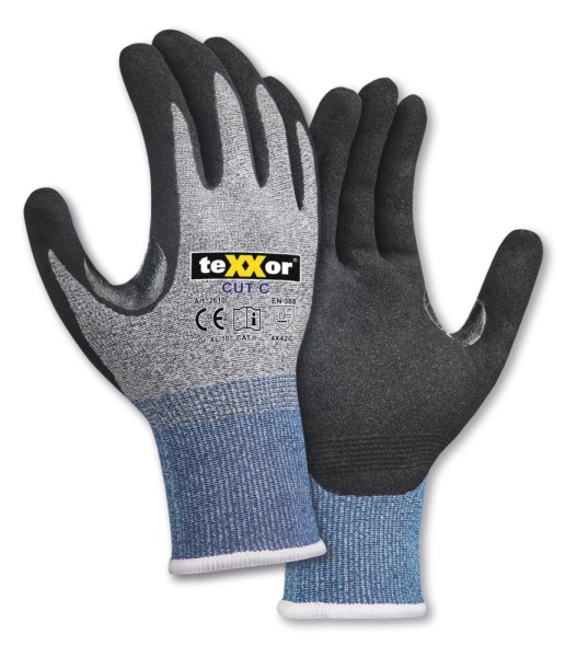 teXXor® Schnittschutz-Strickhandschuhe CUT C grau-meliert/blau/schwarz 2610.TEX